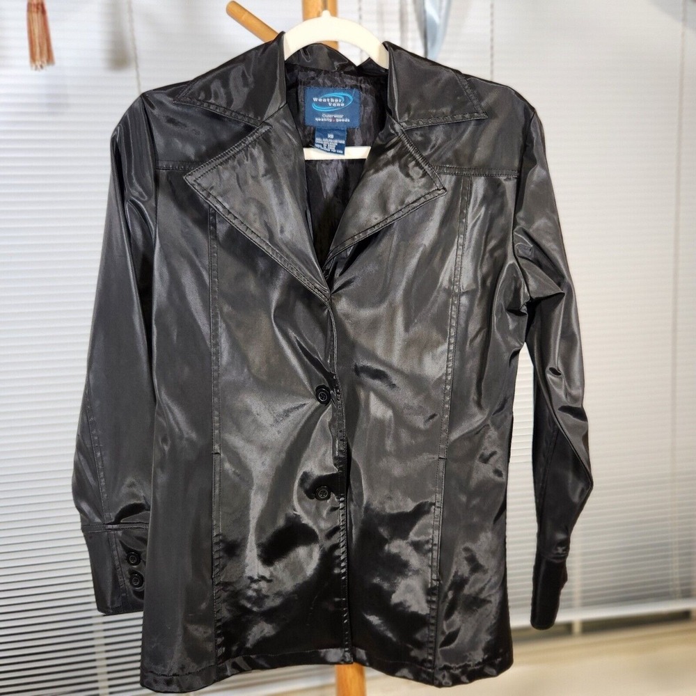 Weather Vane XS $89 Black Coated Button Front Lightweight Rain Trench Jacket